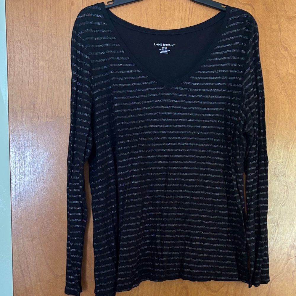 Lane Bryant Black and Silver Striped Blouse